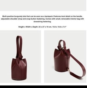 Zara bergundy bucket bag, converts to backpack